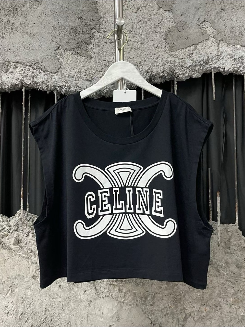 Celine Black Tank Top with White Logo